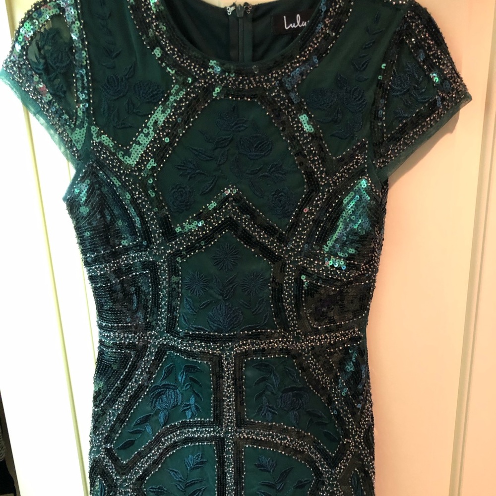 lulus emerald green beaded dress w/ embellishment